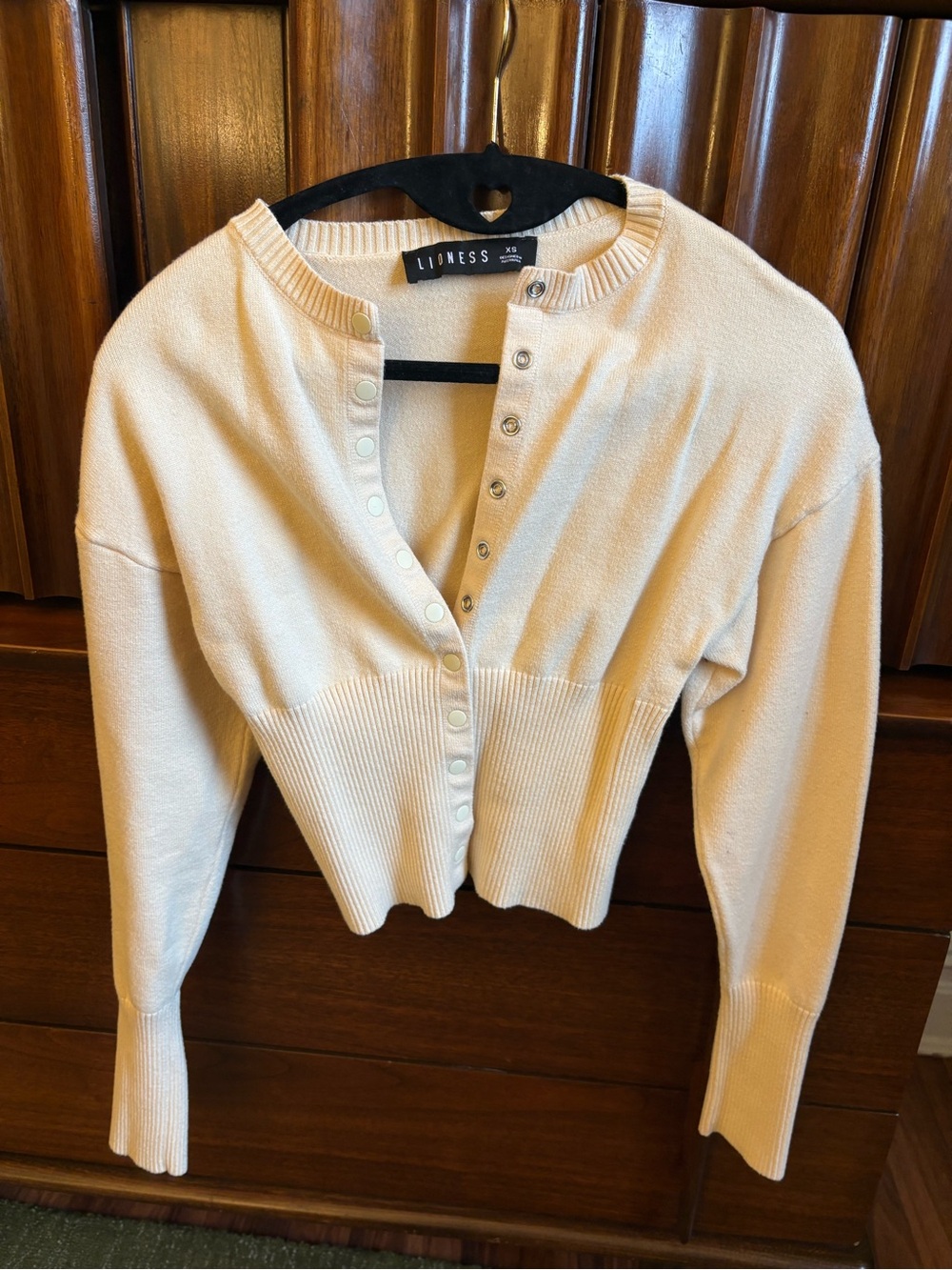 Lioness Cream Snap-Front Ribbed Trim Cardigan